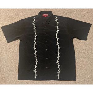 Vintage 90s XL JNCO Jeans Barbed Wire Button Down Shirt Grunge Rave Graffiti Y2K